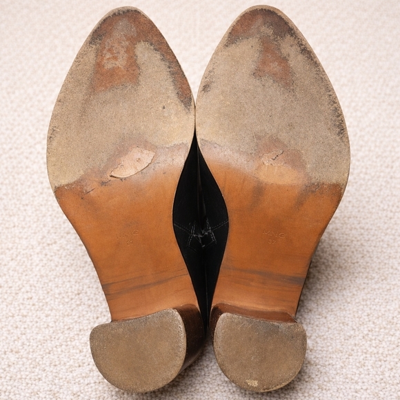 Mango Black Leather Pointed Toe Ankle Boots Moto Block Heel EU 37 (US 6.5-7) - Picture 8 of 10